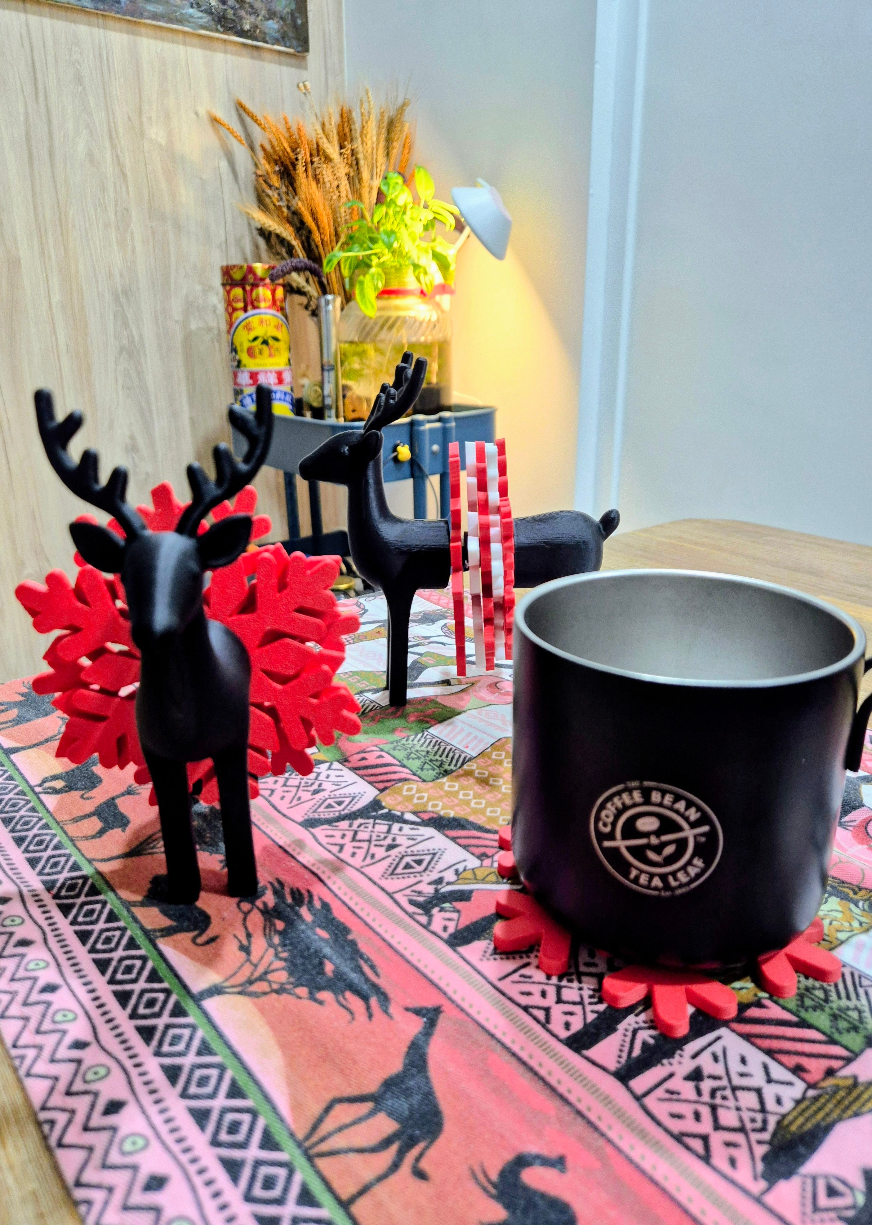 Nordic Reindeer & Snowflakes Coaster Set